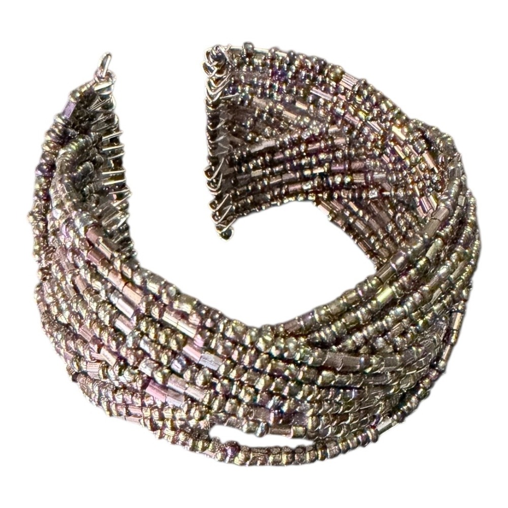 Boho Unbranded Beaded Multi Strand Cuff Bracelet Purple Iridescent Seed Bead‎